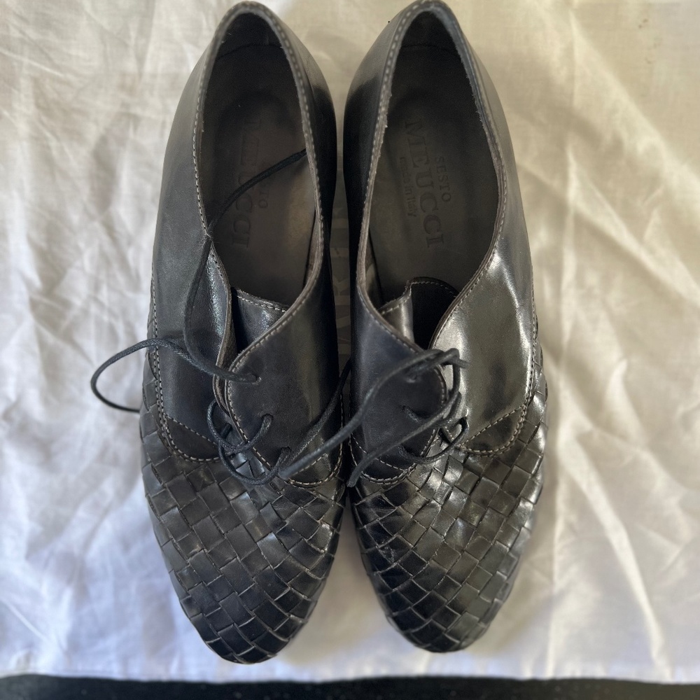 Meucci Woven Leather Oxford - Gray/Black - 7 M